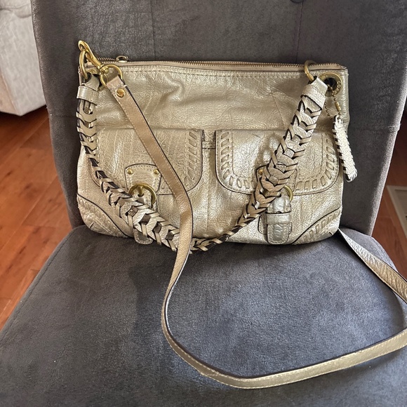 Vintage Y2K Coach Poppy Convertible Gold Metallic Leather Whipstitch Handbag - Picture 1 of 9
